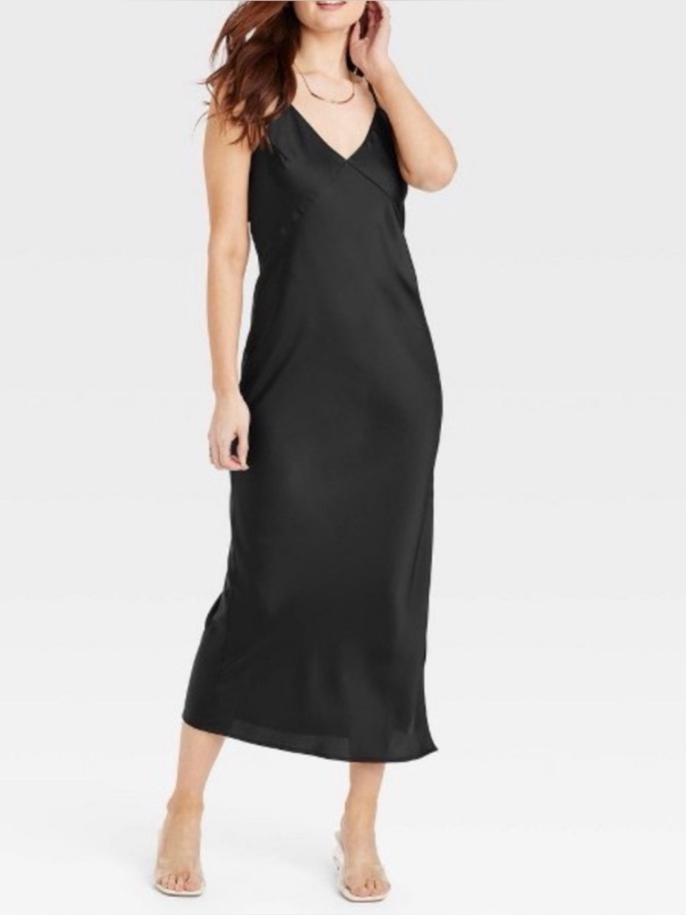a new day Black Satin V-Neck Slip Dress